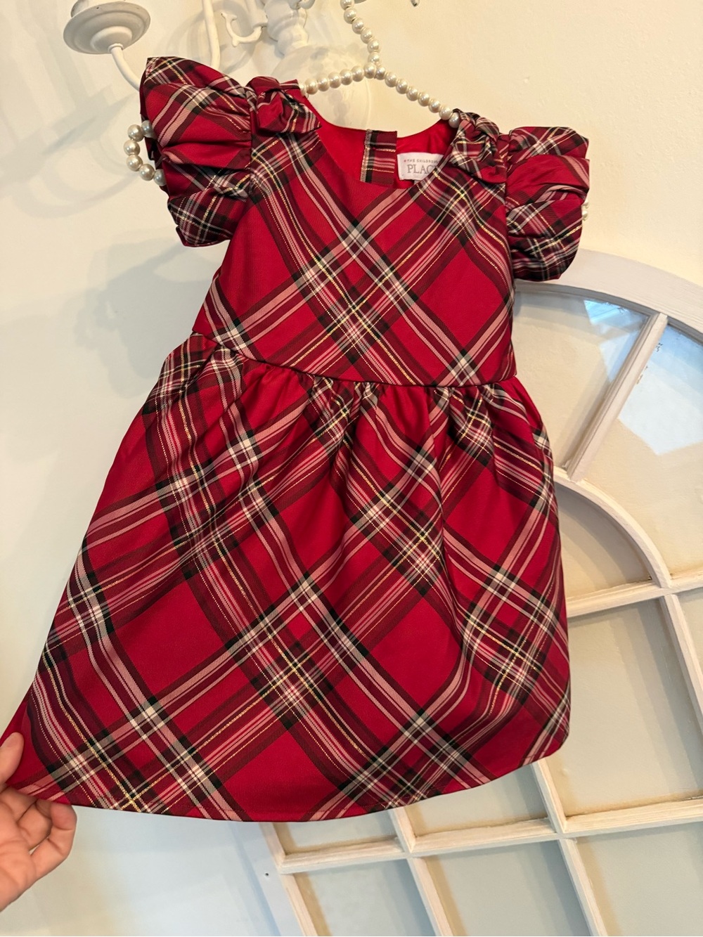 The Children’s Place Toddler Girls Red Plaid Holiday Dress Size 4T Puff Sleeve